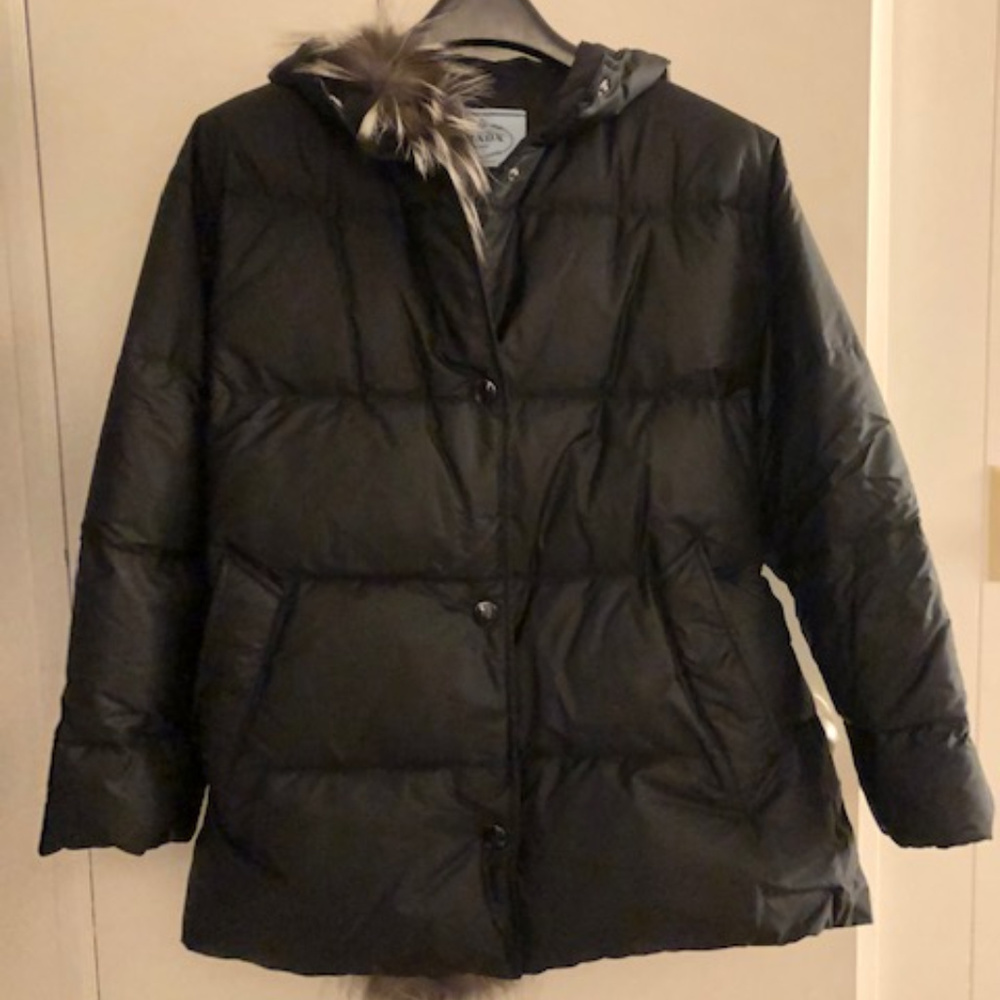 Prada down jacket w/ fur trim--Piumino Nylon Piuma
